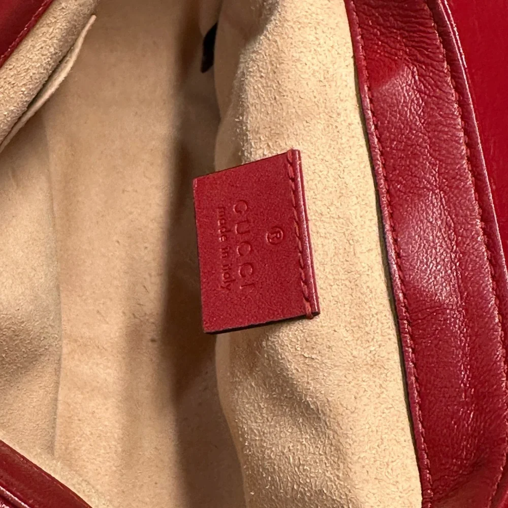 Gucci Marmont Black Quilted Leather Top Handle Satchel Shoulder Bag Red Trim